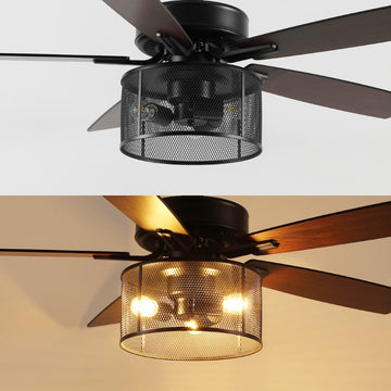 Max 52"  Farmhouse Industrial Iron/Wood Mobile-App/Remote-Controlled LED Ceiling Fan - JONATHAN Y
